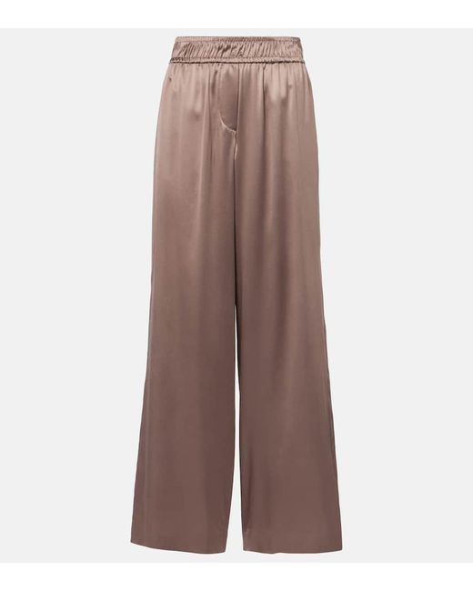 Brunello Cucinelli Brown Silk-Blend Satin Wide-Leg Pants