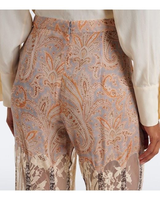 Zimmermann Natural Valiant Paneled Silk And Lace Wide-Leg Pants