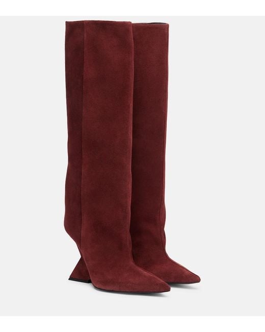 The Attico Red Cheope 105 Suede Knee-High Boots