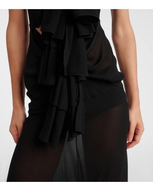 Alaïa Black Cutout Ruffled Jersey Gown