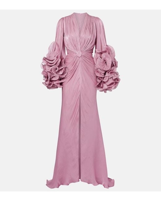 Costarellos Pink Ruffled Gathered Gown