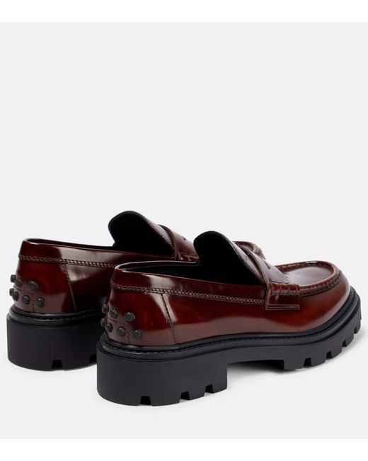 Tod's Brown Platform Leather Penny Loafers