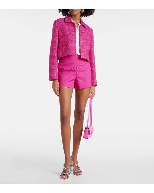 Chaqueta cropped de tweed de lame con VGold Valentino de color Pink