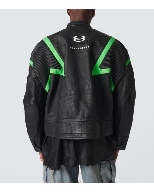 Balenciaga Green Logo Leather Jacket for men