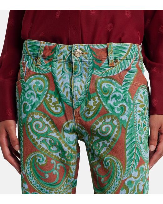 Etro Green High-Rise Wide-Leg Jeans