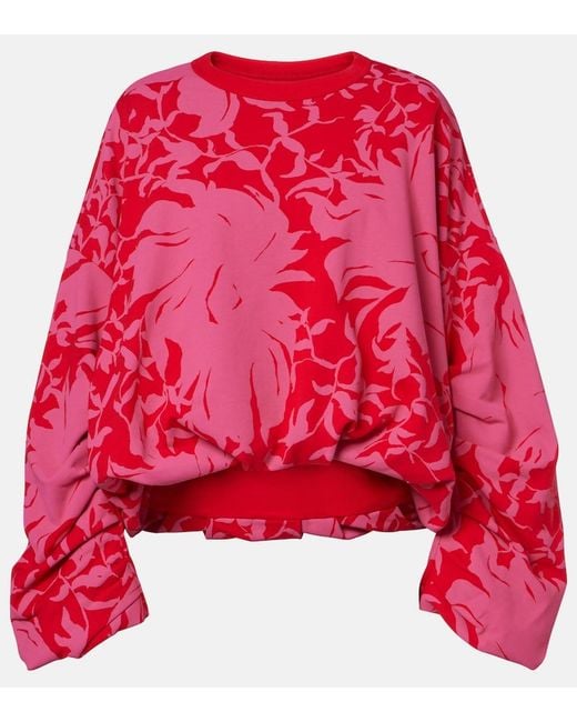 Dries Van Noten Red Draped Floral Cotton Jersey Sweatshirt