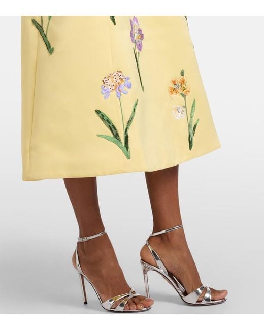 LEO LIN Yellow Cleo Beaded Floral Midi Dress