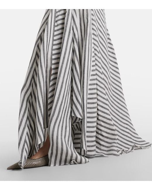 Ralph Lauren White Shamus Striped Linen Maxi Skirt