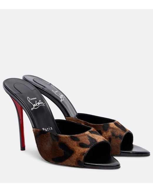 Christian Louboutin Black Miss Z 100 Leopard-Print Calf Hair Mules