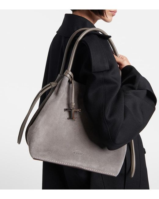 Tod's Gray Medium Suede Bucket Bag