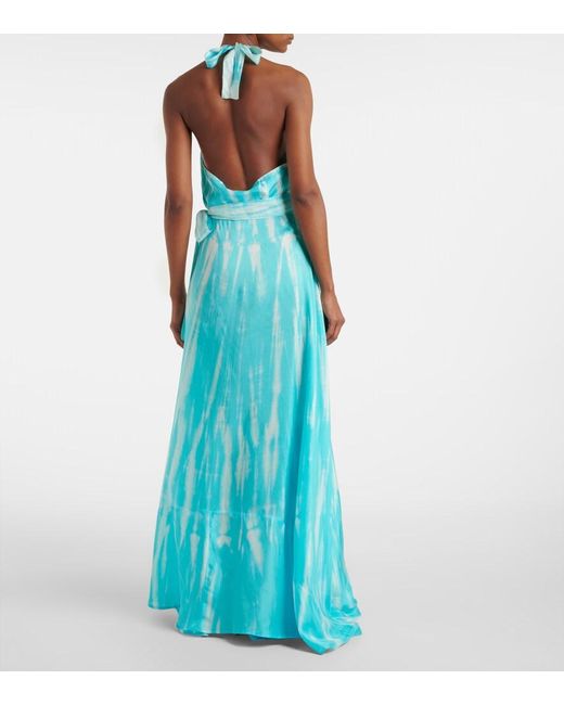 Anna Kosturova Blue Silk Maxi Dress