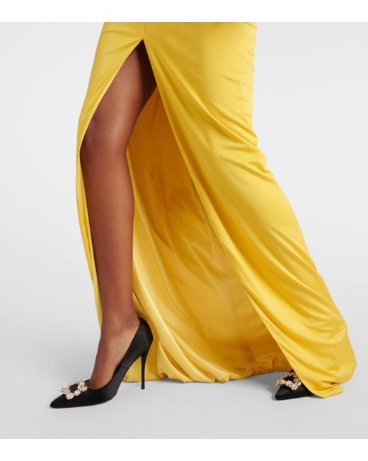 Costarellos Yellow Brienne Gathered Jersey Gown