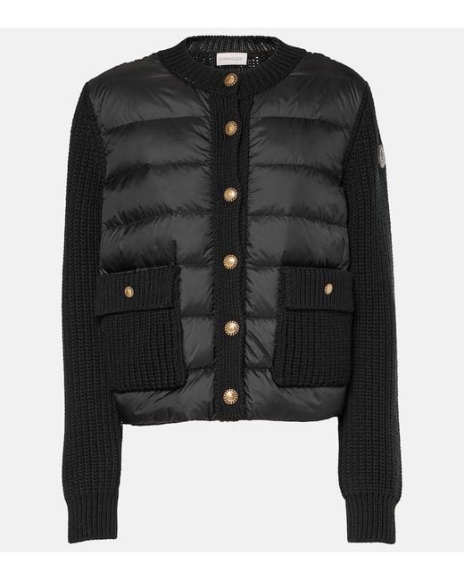 Moncler Black Down-Paneled Virgin Wool Cardigan