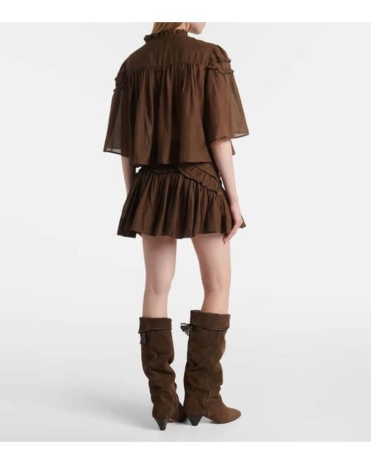 Isabel Marant Brown Ruffled Cotton-Blend Top