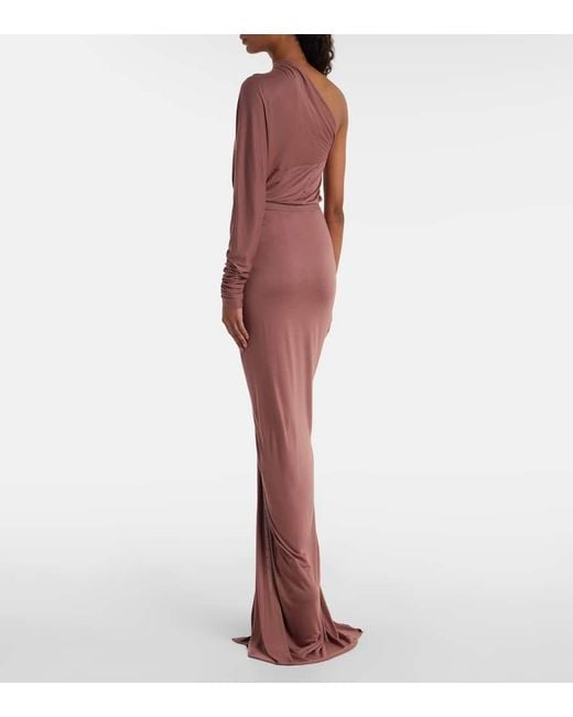 Rick Owens Red Poppy Ls Ruched Jersey Maxi Skirt
