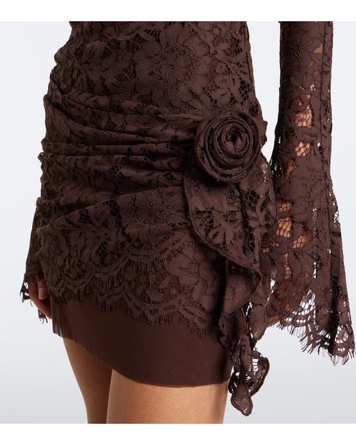 De La Vali Brown Bodita Cotton-Blend Lace Minidress