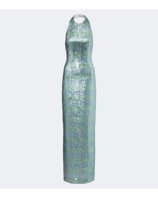 Markarian Blue Nerine Gingham Sequined Gown