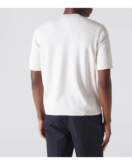T-shirt in seta e cotone con logo di Gucci in White da Uomo