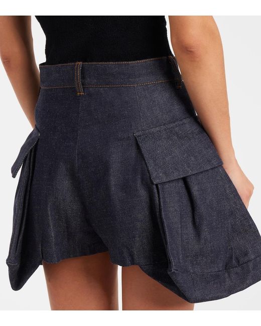 Sacai Blue High-Rise Denim Shorts