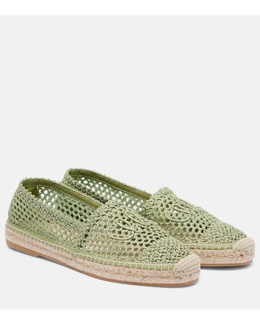 Chloé Green Isla Leather-Trimmed Crochet Espadrilles