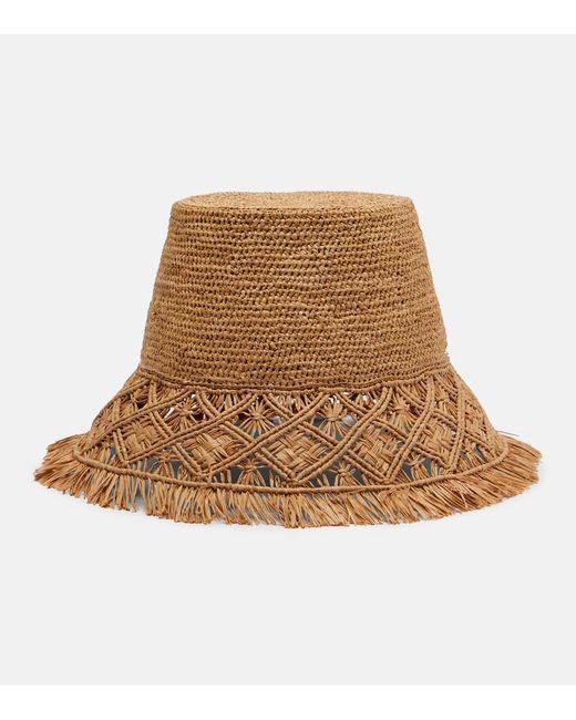 Zimmermann Brown Macrame Raffia Bucket Hat