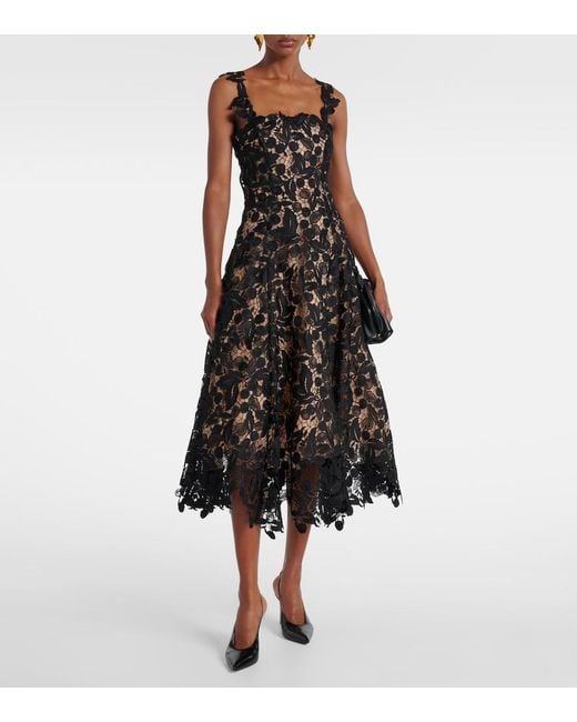 Oscar de la Renta Black Lace Guipure Cocktail Dress