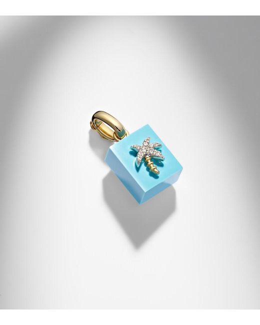 Yvonne Léon Blue Palmier And Le Cubo 9Kt Earring And Pendant Set With And Diamonds