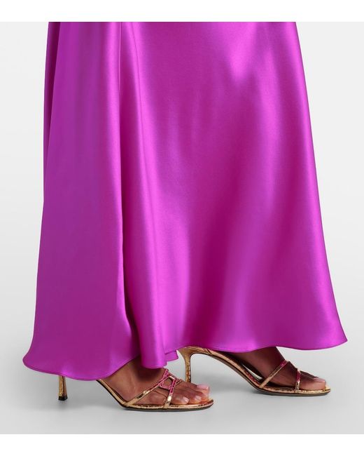 Roberto Cavalli Purple Lace-Trimmed Silk Slip Dress