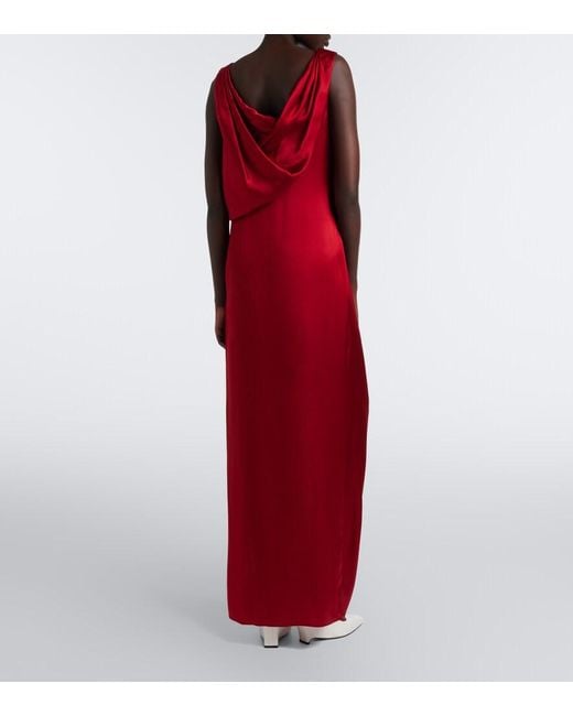 Maison Margiela Red Draped Satin Maxi Dress