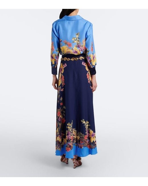 Etro Blue Floral Silk Crepe De Chine Maxi Skirt