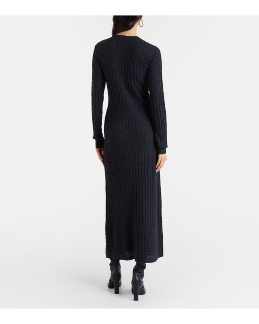 Totême  Blue Cable-Knit Wool Maxi Dress