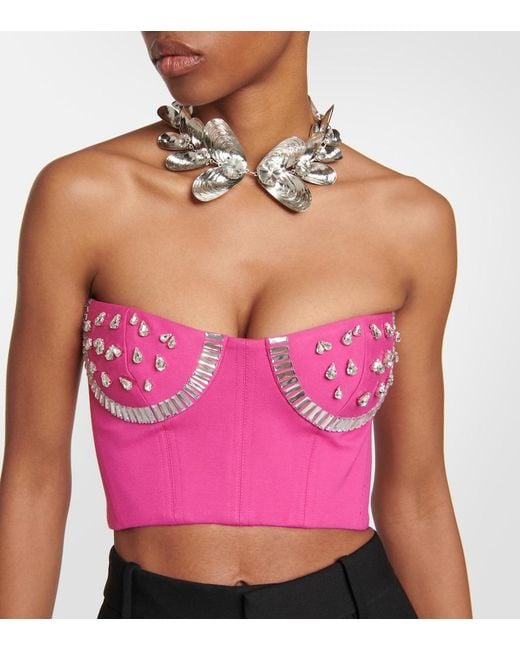 Area Pink Crystal-embellished Bustier Top