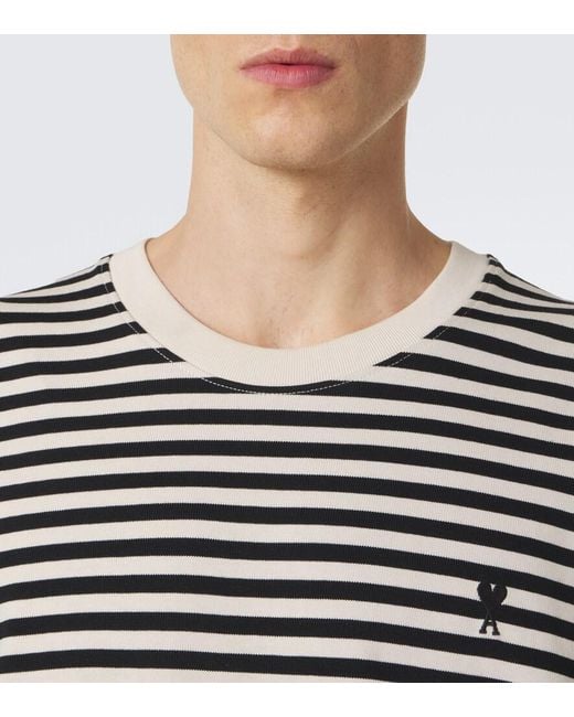 AMI Black Striped Cotton T-Shirt for men