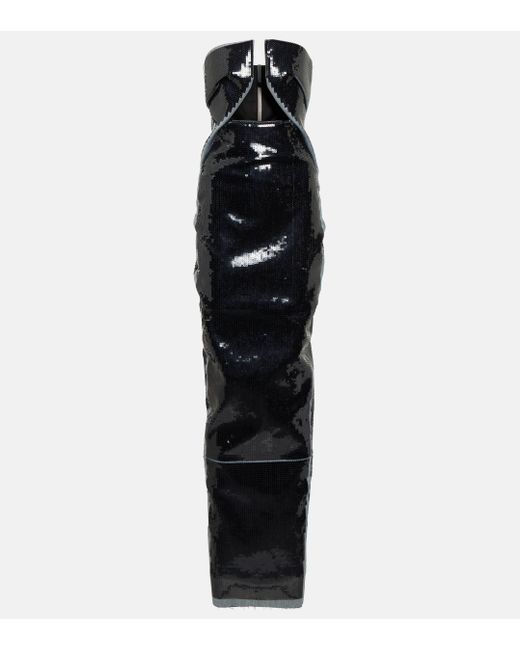 Rick Owens Black Strapless Sequined Gown