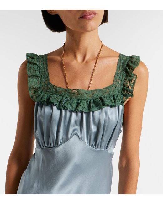 Chloé Blue Lace-Trimmed Silk Satin Maxi Dress