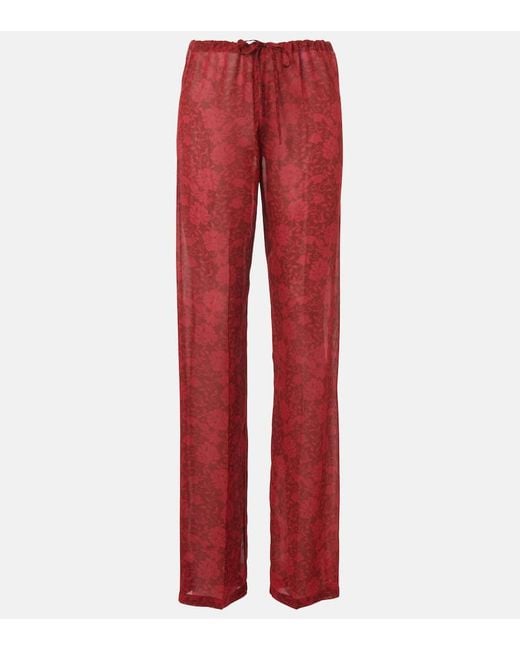 Dries Van Noten Red Gerade Hose Aus Georgette