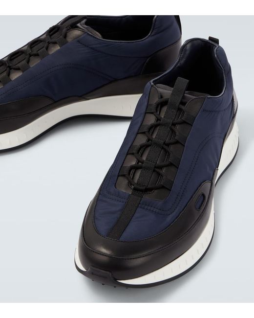 John Lobb Blue Leather-Trimmed Slip-On Sneakers for men