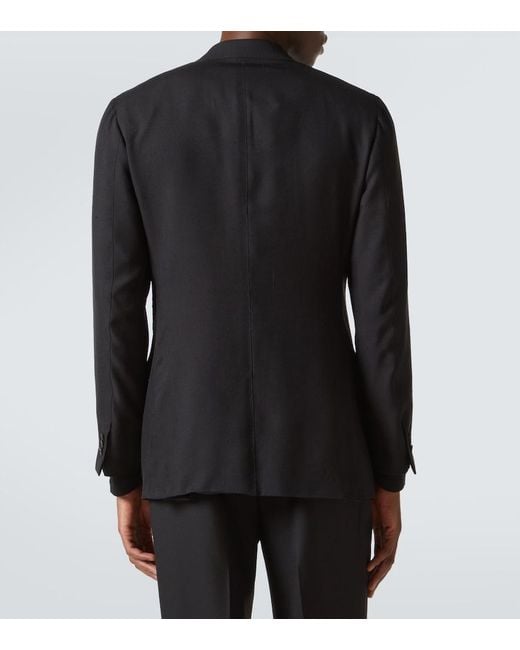 Saman Amel Blue Double-Breasted Silk Blazer for men