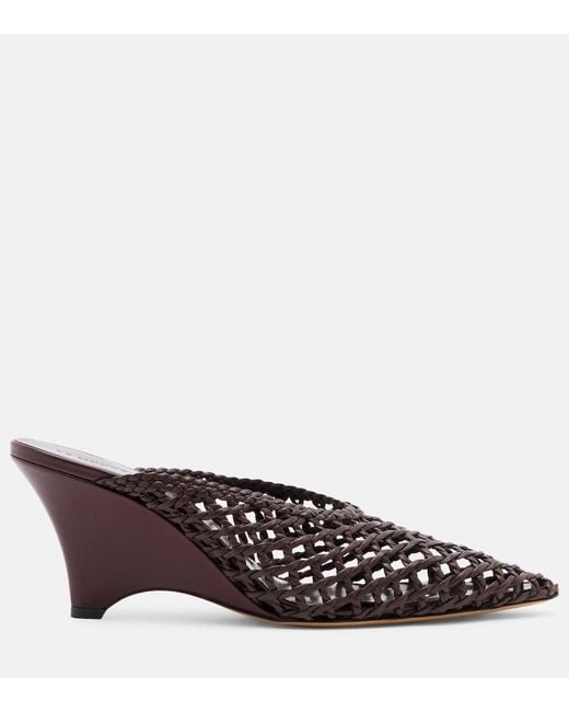 Le Monde Beryl Brown Victoria Leather Wedge Mules