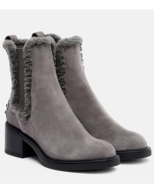 Tod's Black 60 Shearling-Trimmed Suede Ankle Boots