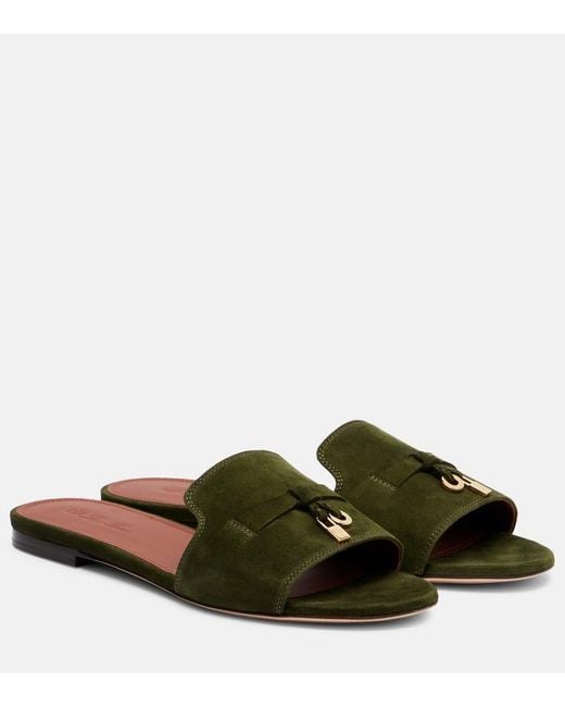 Loro Piana Green Pantoletten Summer Charms Aus Veloursleder