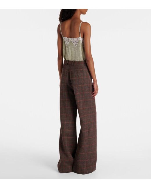 Chloé Brown Checked High-Rise Wool Flared Pants