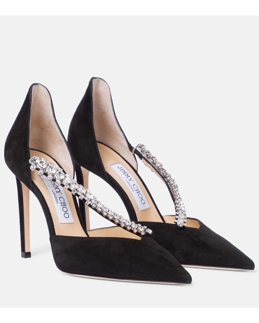 Jimmy Choo Bee 100 Embellished Suede Pumps in Black Lyst