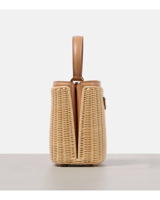Prada Natural Small Woven Leather-trimmed Bucket Bag
