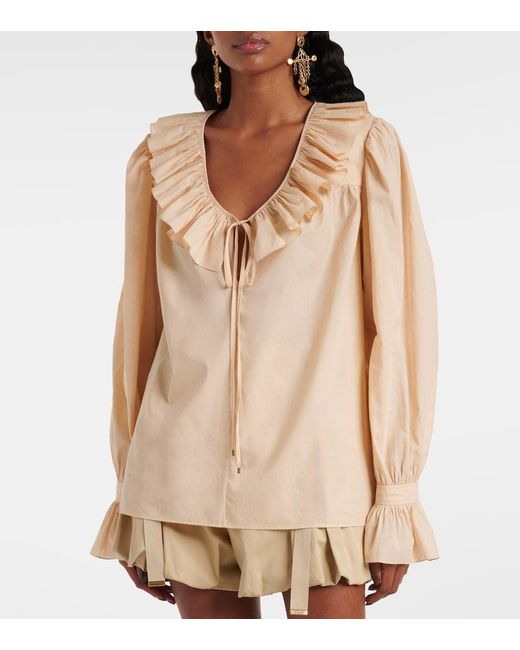Chloé Natural Ruffled Cotton Voile Blouse