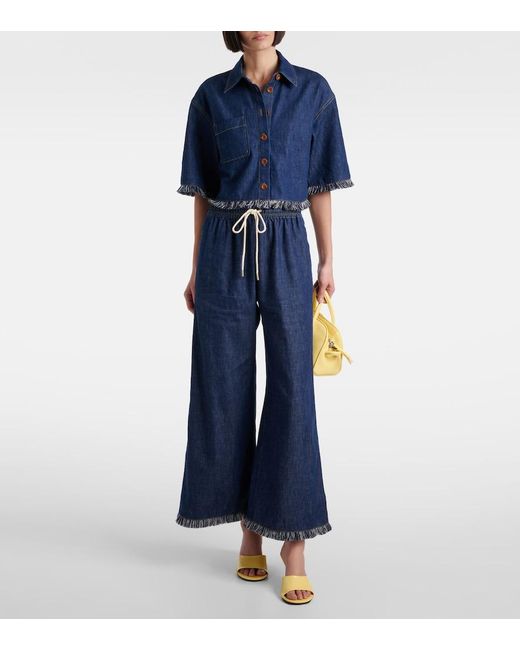 Zimmermann Blue Rhiannon Fringed Denim Wide-Leg Jeans