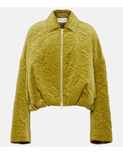 Dries Van Noten Yellow Quilted Floral Velvet Jacket