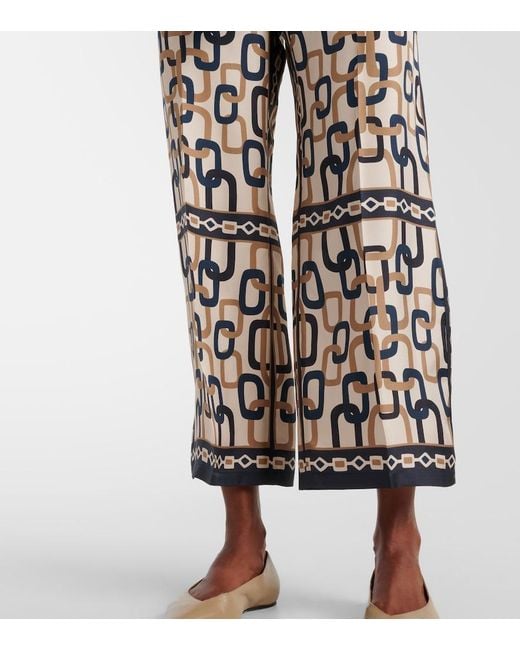 Max Mara White Brina Printed Silk Twill Wide-Leg Pants