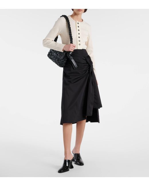 Bottega Veneta Black Gathered Cotton And Silk Midi Skirt