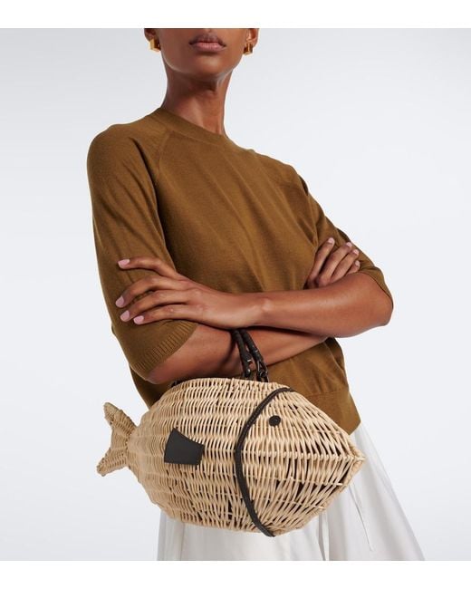 Staud Brown Cleo Small Wicker Top-Handle Bag